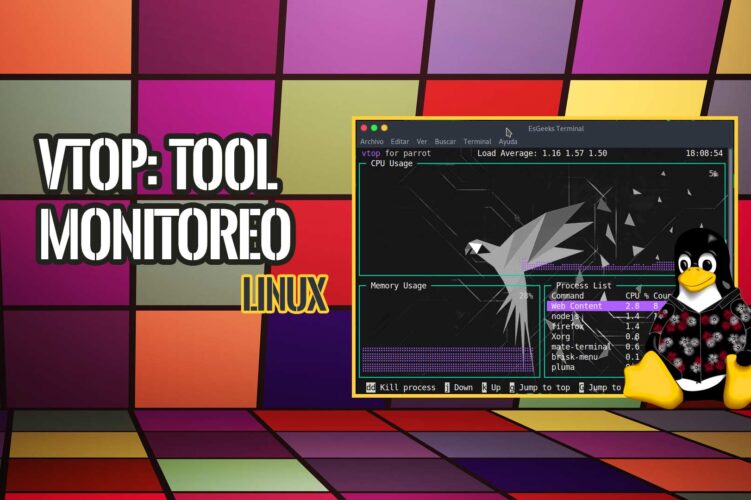 vtop Monitoreo actividad memoria y procesos Linux