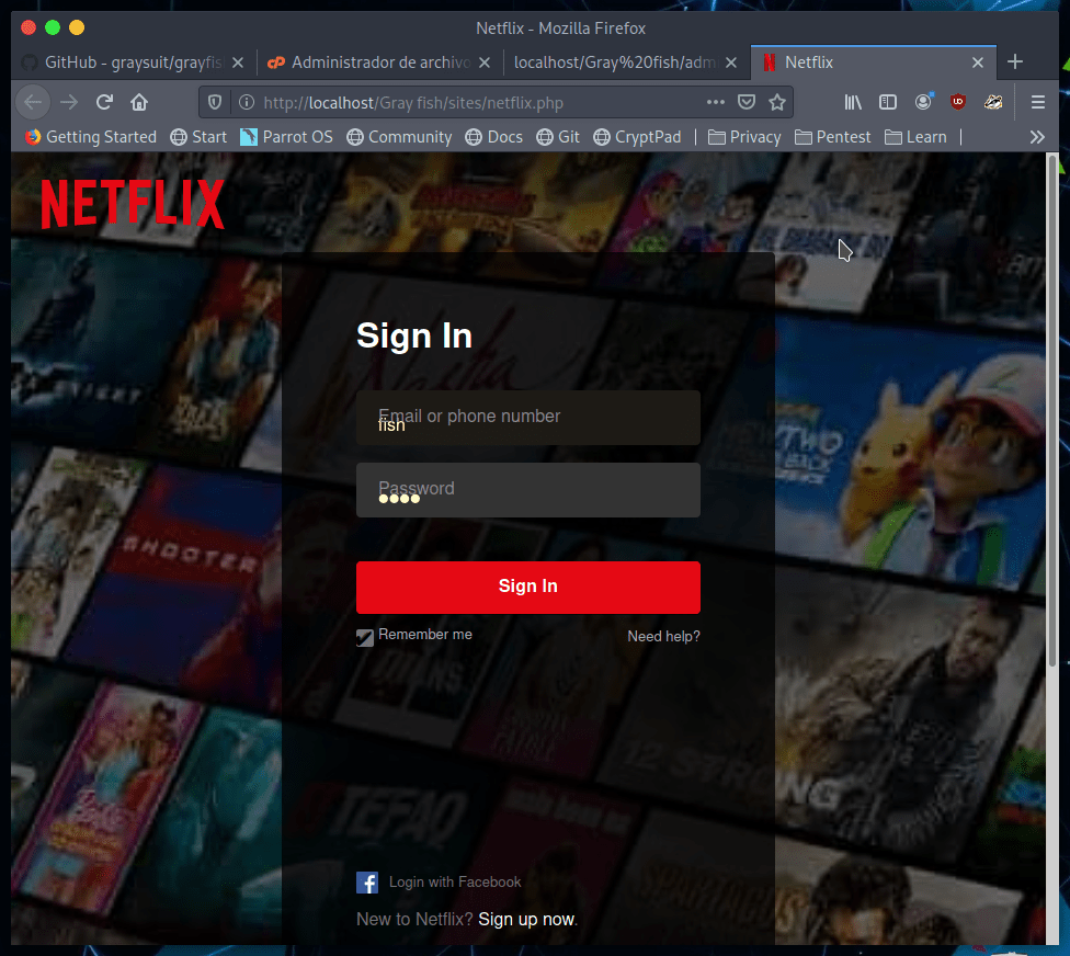 Phishing Netflix con GrayFish