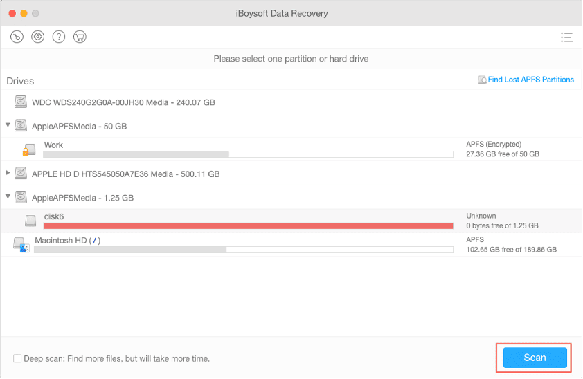 Interfaz de iBoysoft Data Recovery for Mac