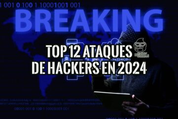 Imagen de un hacker con una tableta, con el texto "Top 12 Ataques de Hackers en 2024".