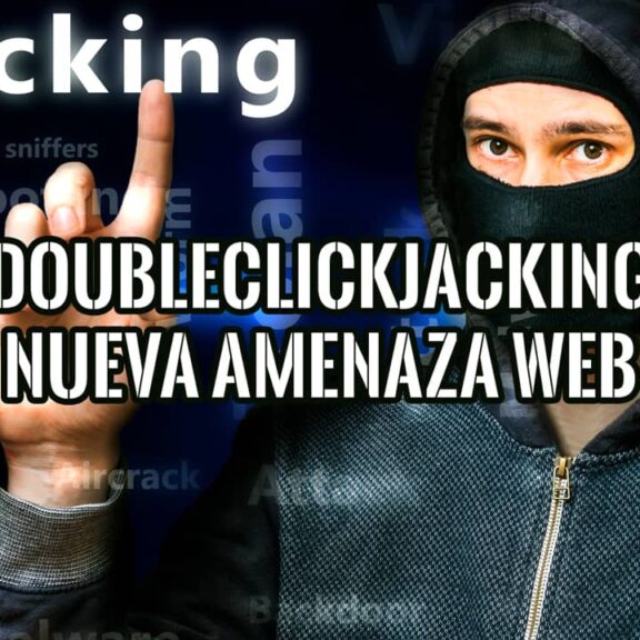 Un hacker con pasamontañas advierte sobre el peligro del DoubleClickjacking.