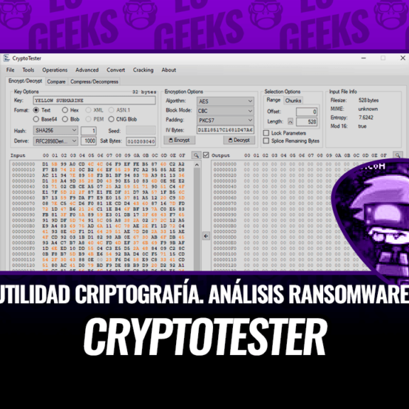 CryptoTester: Utilidad para Jugar con la Criptografía. Análisis de Ransomware 17 Captura de pantalla de CryptoTester, una utilidad para el análisis de algoritmos criptográficos y ransomware.
