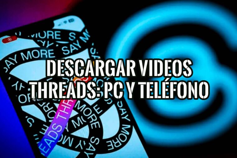 Cómo Descargar Videos de Threads en PC y Teléfono Móvil 21 Una imagen gráfica con un teléfono móvil y el texto "Descargar videos Threads: PC y teléfono" superpuesto.
