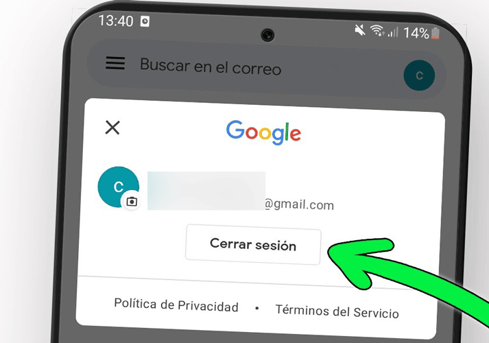 Cómo Quitar tu Cuenta de Google de un Dispositivo Android 28 Cerrar sesión cuenta Google en teléfono móvil. Imagen muestra el botón "Cerrar sesión" resaltado.