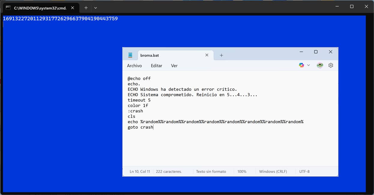 Hacker Broma: Cómo Sorprender a Tus Amigos con Trucos Divertidos 17 Ejemplo broma BSOD: código fuente para simular la Pantalla Azul de la Muerte.