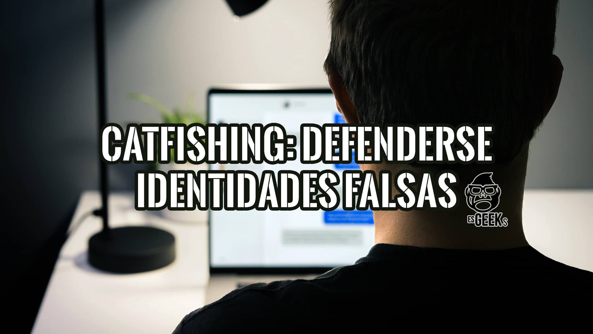 Catfishing: Cómo defenderse de las identidades falsas en línea 16 Catfishing: cómo defenderse de las identidades falsas en línea. Imagen de una persona de espaldas mirando un portátil con texto superpuesto.