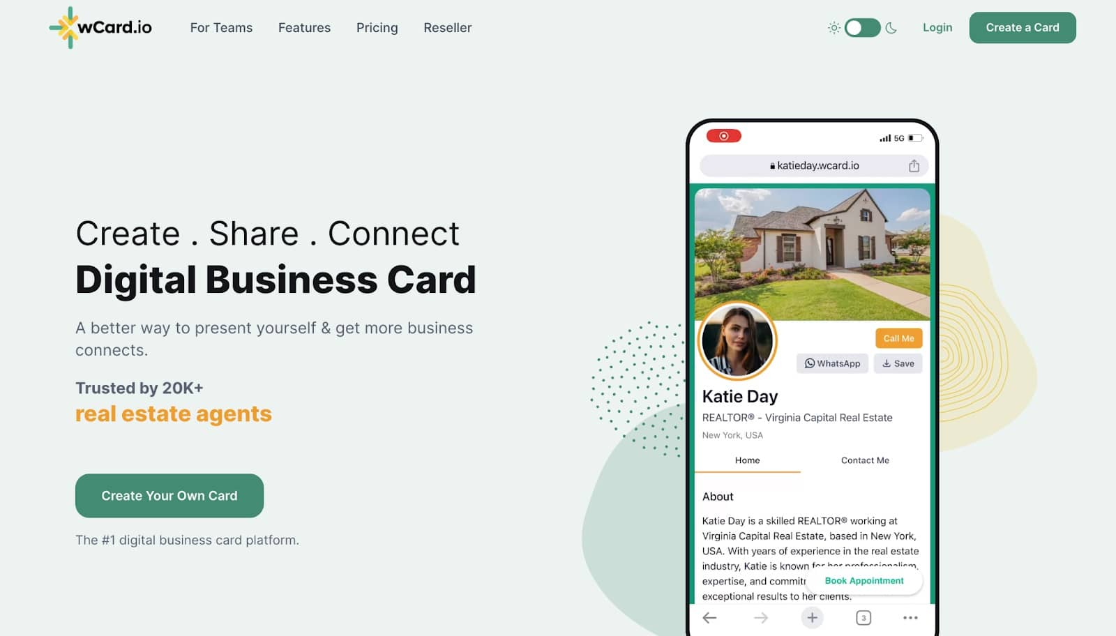 Mejores Tarjetas de Presentación Digitales 2025: Top Plataformas Clave 38 Crea, comparte y conecta con una tarjeta de presentación digital profesional de wCard.io. Confiable para más de 20.000 agentes inmobiliarios.