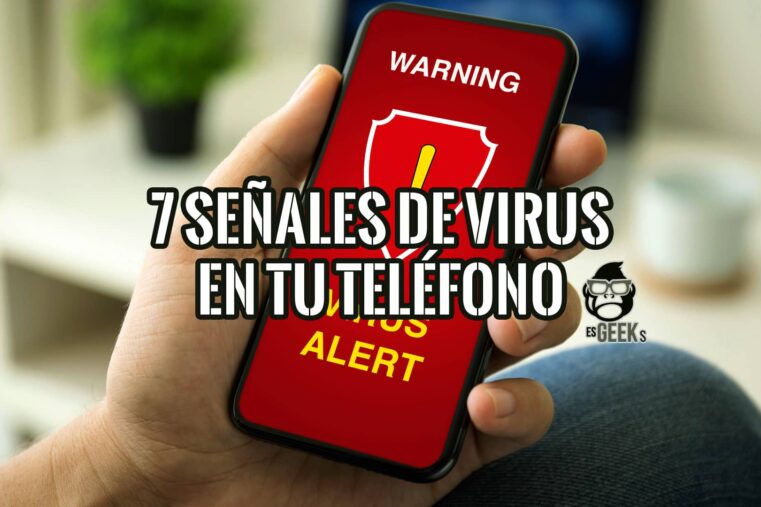 Alerta: 7 señales de virus en tu teléfono. Imagen muestra smartphone con advertencia de virus. Protege tu móvil.