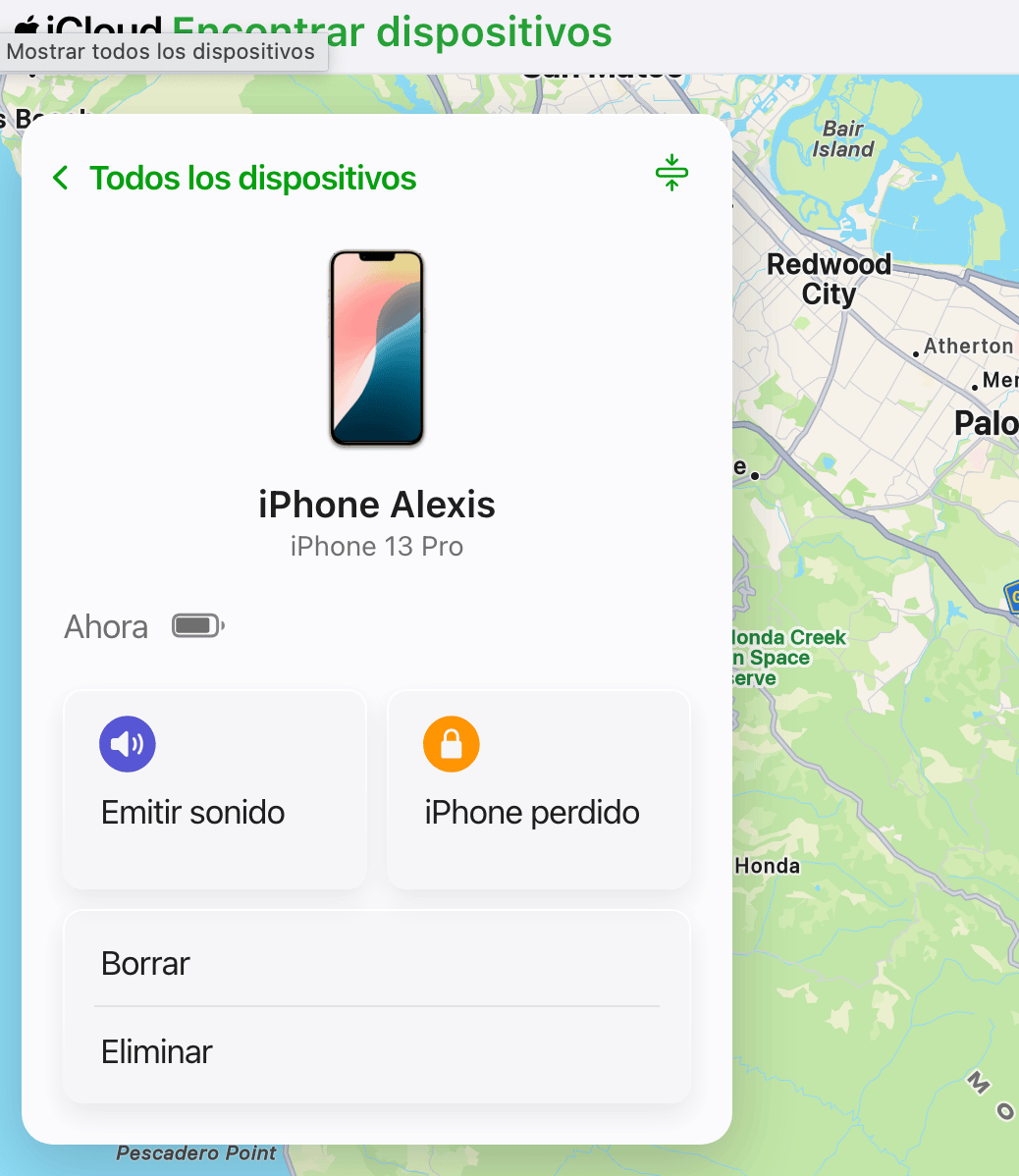¿Qué hacer si te roban el teléfono?: Protege tus datos e intenta recuperarlo 24 Captura de pantalla de iCloud Encontrar mostrando la opción "iPhone perdido" para bloquear un iPhone extraviado. Protege tu información.