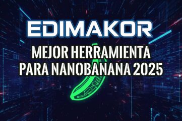 Banner promocional de Edimakor como la mejor herramienta para Nano banana en 2025 y la posibilidad de crear imágenes gratis.