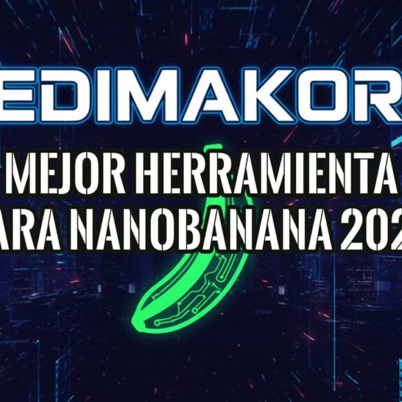 Banner promocional de Edimakor como la mejor herramienta para Nano banana en 2025 y la posibilidad de crear imágenes gratis.