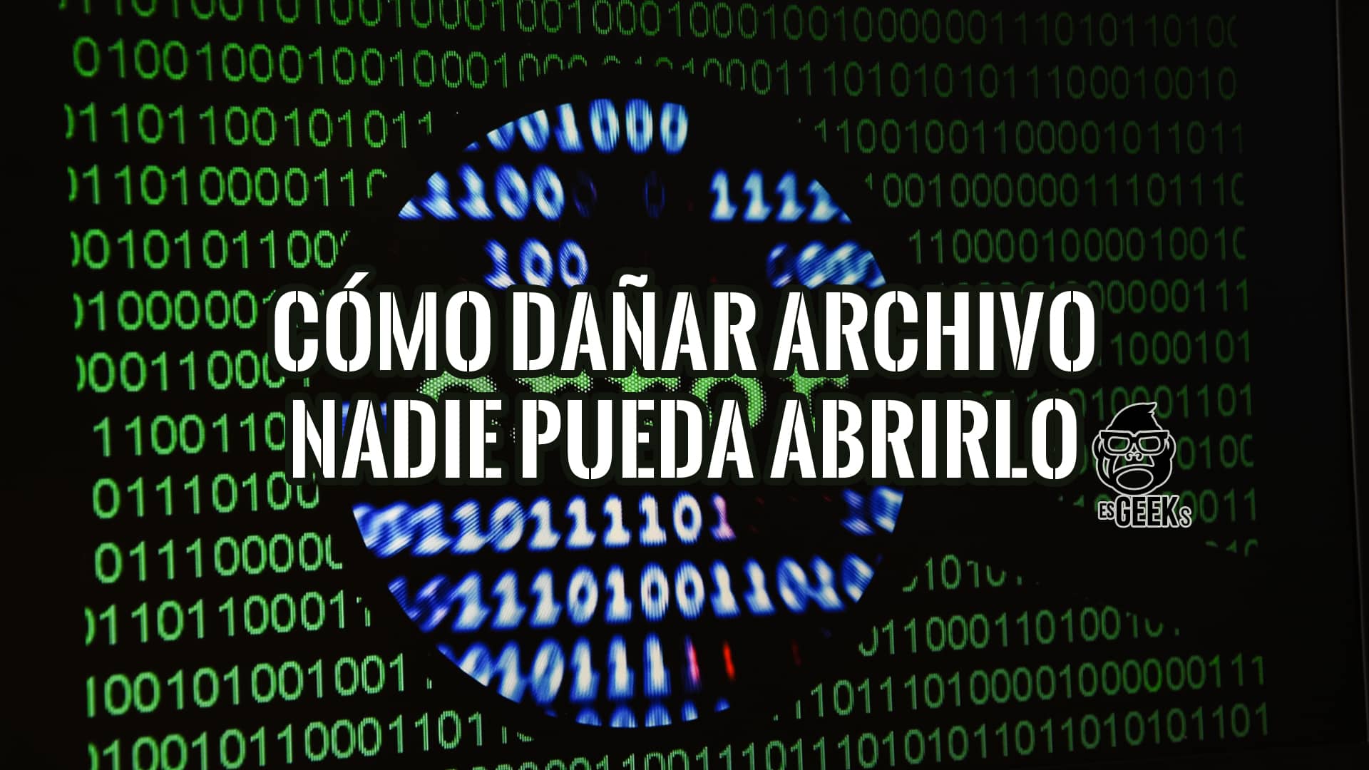Cómo dañar un archivo para que nadie pueda abrirlo 16 Imagen con código binario y texto que pregunta "¿Cómo dañar un archivo para que nadie pueda abrirlo?".