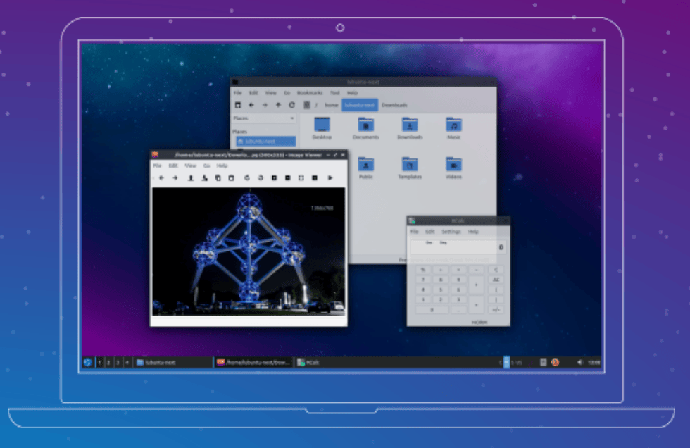 Escritorio de Lubuntu Linux en un portátil, mostrando ventanas de archivos e imagen, ideal Linux para equipos antiguos.