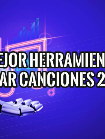 Una mano robótica y texto "Mejor Herramienta Crear Canciones 2025", imagen para un post sobre herramientas de creación musical.