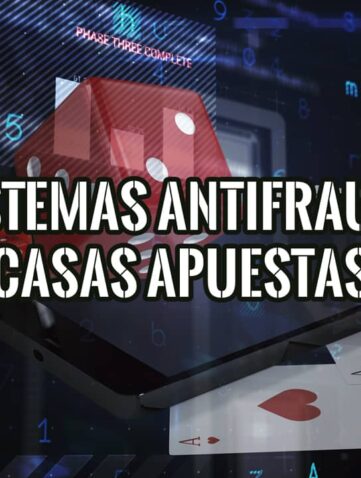Ilustración sobre los sistemas antifraude en casas de apuestas, con dados, fichas y una pantalla con análisis de datos.