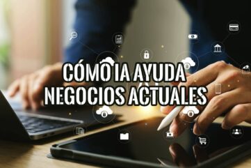 Ilustración de cómo la inteligencia artificial ayuda a los negocios actuales a gestionar datos y operaciones.
