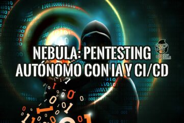 Figura con capucha en un entorno digital de código binario, representando a Nebula y el pentesting autónomo con IA y CI/CD.