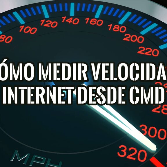 Cómo Medir la Velocidad de Internet desde CMD en Windows 23 Imagen de un velocímetro con una aguja marcando alta velocidad y el texto superpuesto "Cómo Medir la Velocidad de Internet desde CMD".
