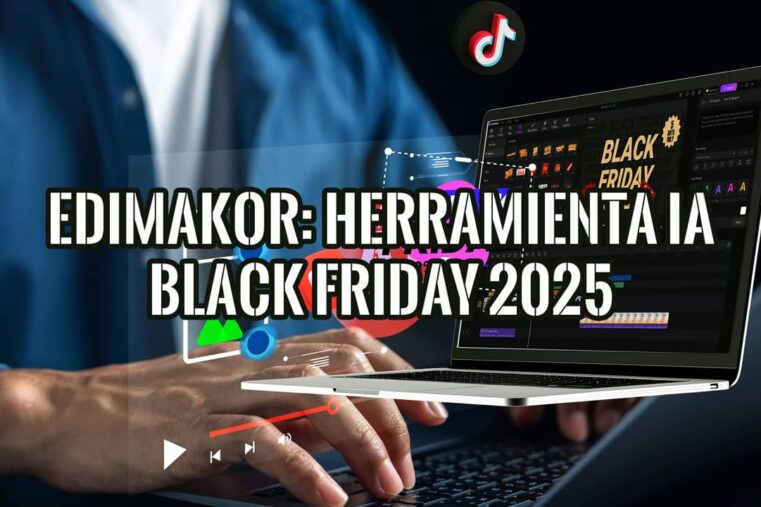 Oferta de Black Friday 2025 de Edimakor, una herramienta de IA para crear video, mostrada en la pantalla de un portátil.