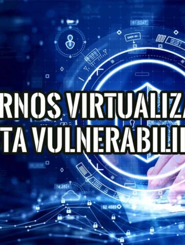 Experto en ciberseguridad analizando una interfaz holográfica para detectar vulnerabilidades en entornos virtualizados.